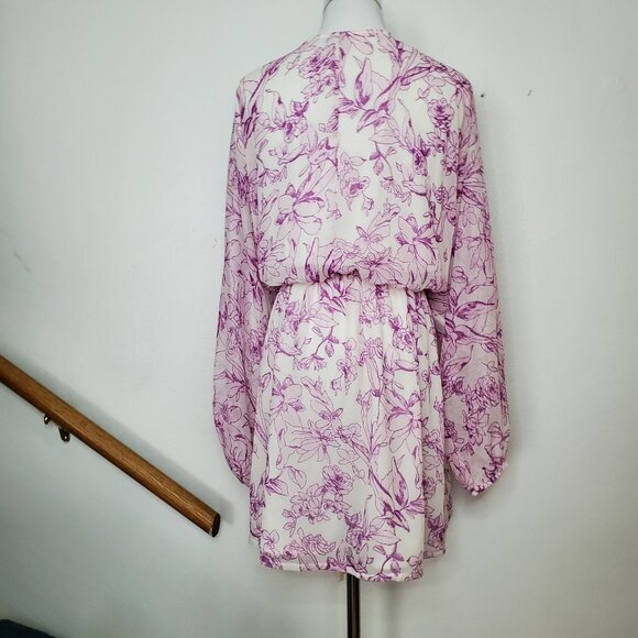 Women's Balloon Long Sleeve Mini Dress A New Day  Cream Purple Floral  XL - Picture 5 of 8